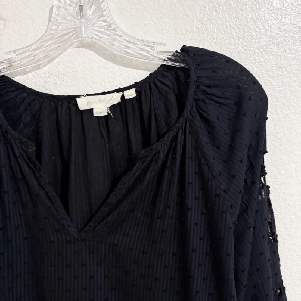 Anthropologie Forever That Girl Cutwork Lace Peasant Long Sleeve Blouse in Black